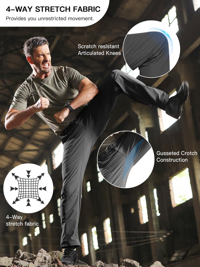 FREE SOLDIER Men's Outdoor Cargo Hiking Pants with Belt Lightweight Waterproof Quick Dry Tactical Pants Nylon Spandex (Gray 34W/30L) - Image 4